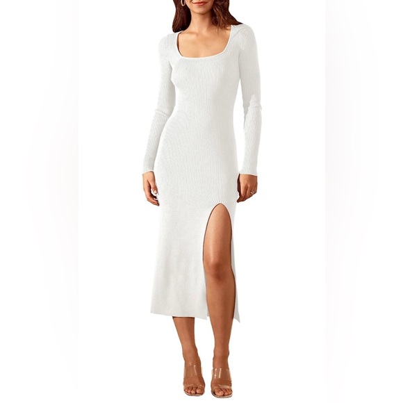Fashion Nova White Ribbed Dress - Picture 1 of 4